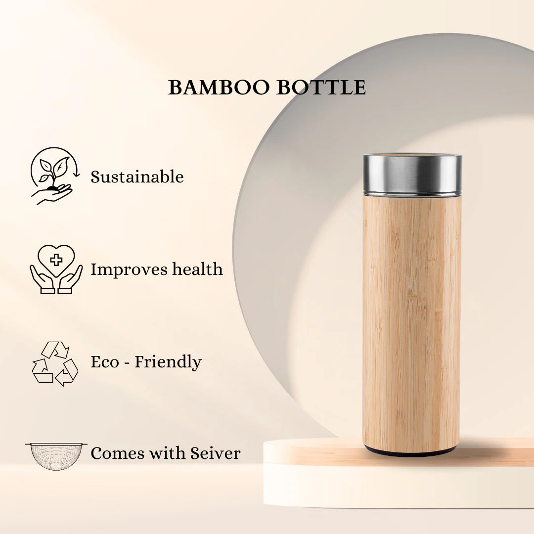 Bamboo Stainless Steel Bottle | Vaccum Insulated | Double Wall Hot & Cold | 500ml