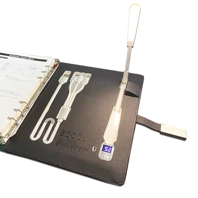 Smart Executive Diary | 8000mAh Power Bank | 64GB USB | LED Reading Lamp | Card & Passport Holder | Multi-Charging Cables