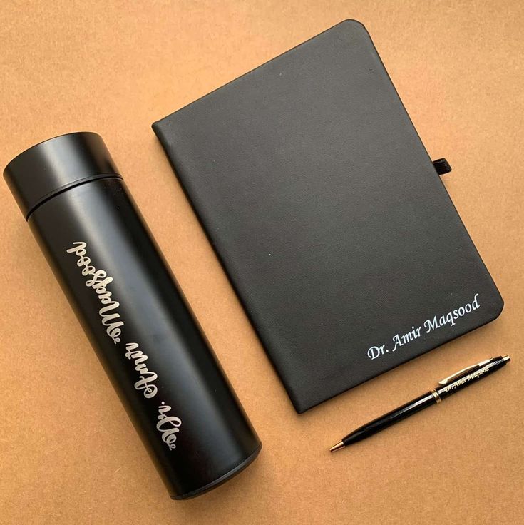 Premium Black Gift Set – Diary, Pen & Bottle Combo | Customizable