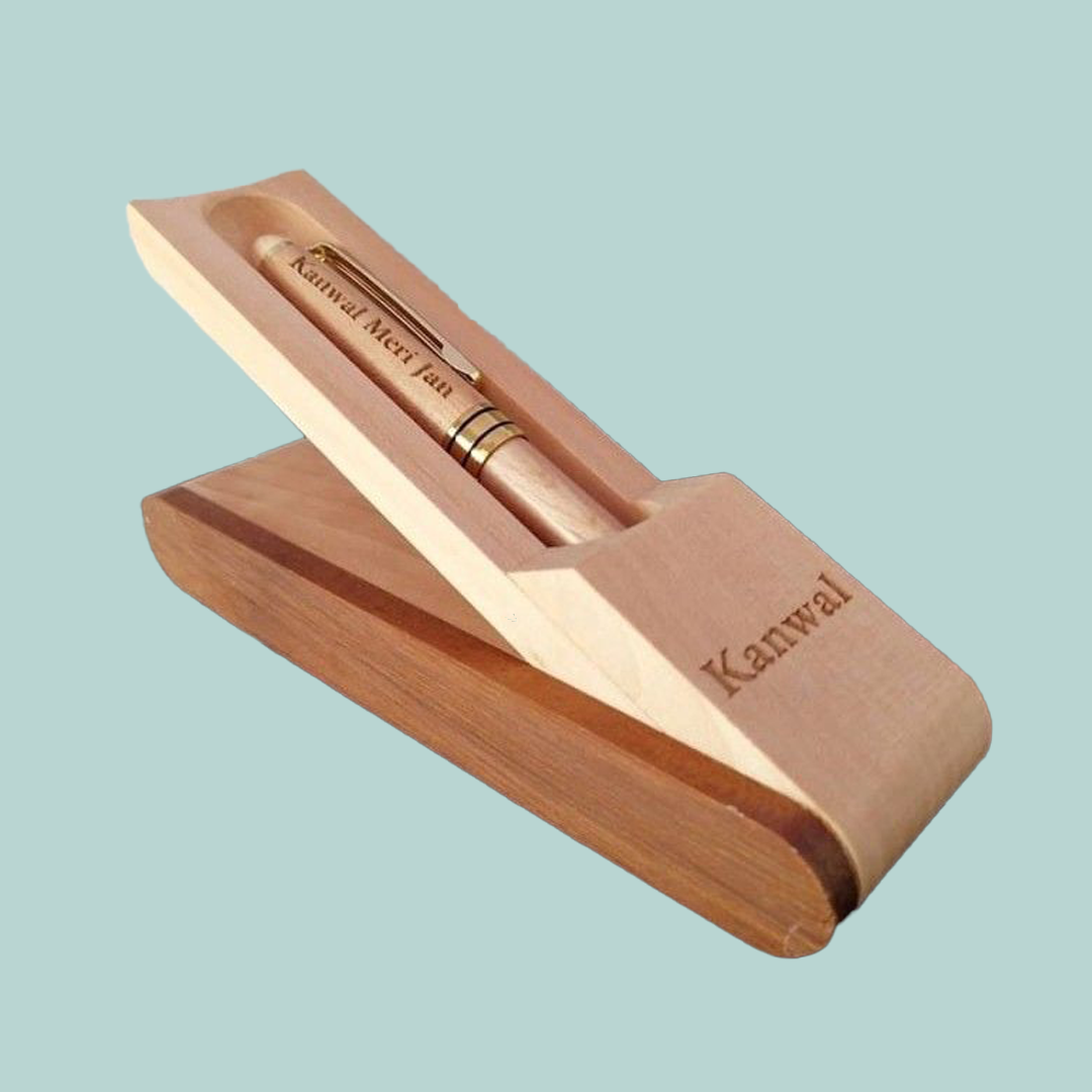 Premium Wooden Engraved Pen with Elegant Stand – Personalized Gift Set