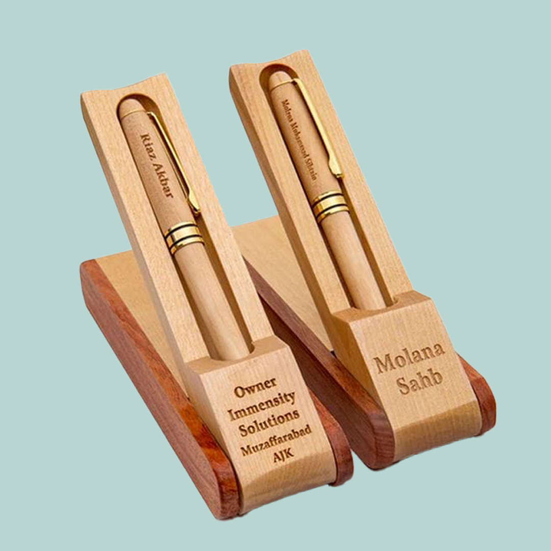 Premium Wooden Engraved Pen with Elegant Stand – Personalized Gift Set