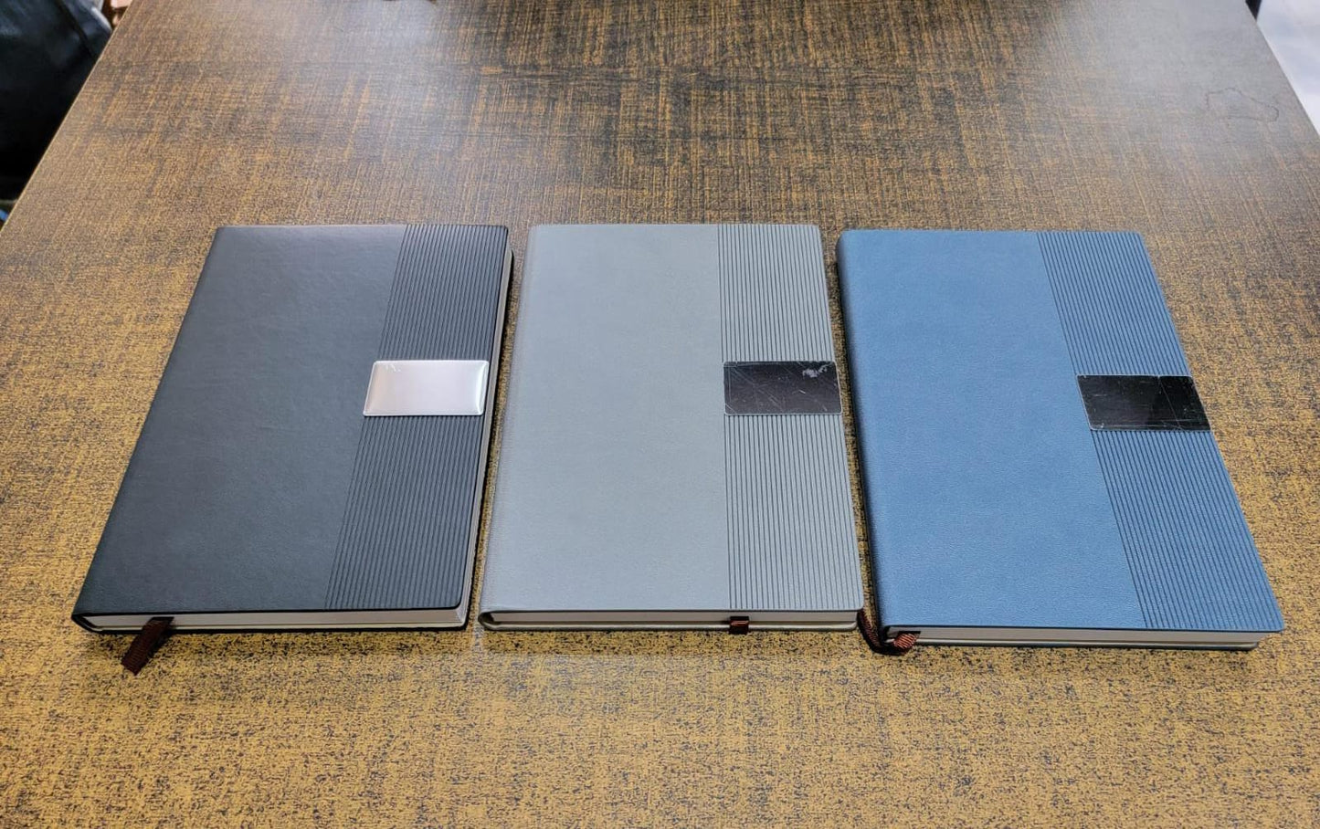 Leatherette Lines Pattern Executive Diary with Metal Plate | Custom Name Engraving