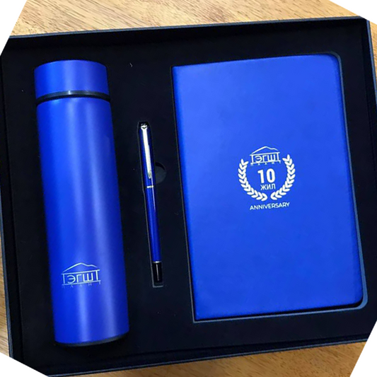 Customized  Gift Set – Diary, Pen & Temperature Bottle (Name or Logo Printed)